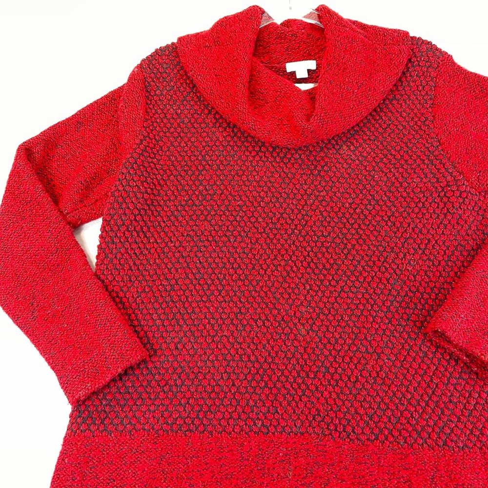 J JILL Womens M Red Marled Knit Color Block Cowl Neck Long Sleeve Sweater